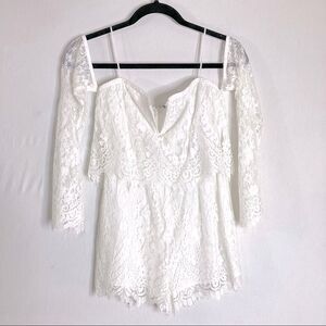 Sage White Lace Off Shoulder Long Sleeve Romper Small New Boutique